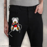 Men's teddy bear graphic design jeans with a red shirt pocket
