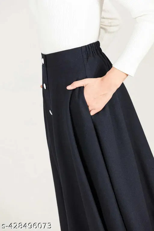 Black midi skirt, women's fashion, knee-length, solid color