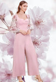 Pink Lycra jumpsuit with flower print, ideal for casual or party wear, Made in India