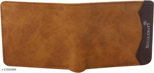 New Tan PU Bi-fold Wallet - Fashionable, Unique, Men's wallet with 2 compartments, free size (11x9cm), ideal for daily use