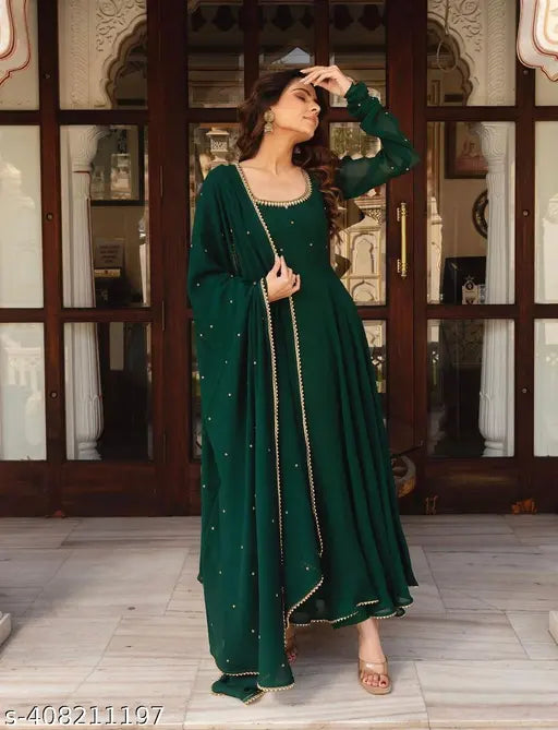 Trendy Women's Fox Georgette Long Gown With Dupatta