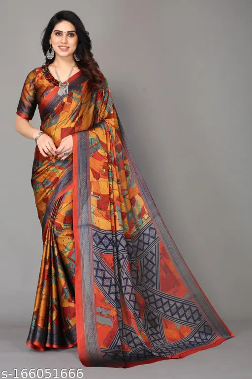 Vivostav chiffon printed saree & blouse piece, Indian free size with 5.5m saree length and 0.8m blouse length