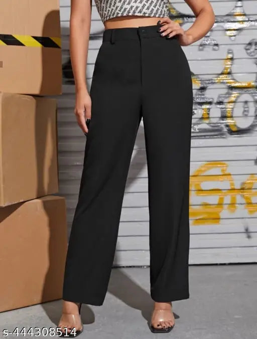 Black cotton lycra bell bottom pants for women and girls, solid side split hem flare style