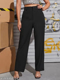Black cotton lycra bell bottom pants for women and girls, solid side split hem flare style