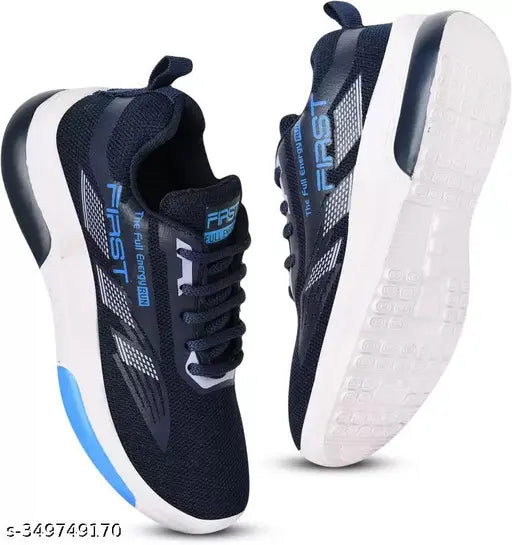 Black and blue kids' casual walking shoes with velcro closure, featuring a breathable knit upper, suitable for outdoor play