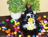 Handcrafted resin Ganesha water fountain with smoke incense cone, 12cm x 13cm x 10cm, Indian religious idol for home decor and relaxation
