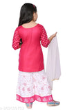 Rayon printed net Girls Casual Partywear Kurta and Pallazzo, three-quarter sleeves for kids' parties