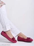 Velvet slip-on Shoetopia stone buckle detailed cherry belly ballerinas for women & girls - India origin, stylish casual footwear for comfort and style