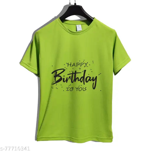 Classic polyester Happy Birthday T-shirt, short sleeves, printed design, ideal for men's casual or sportswear
