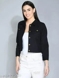 Denim women's jacket, new stylish colors with solid pattern, size L (bust 40in, length 21in, waist 38in), made in India