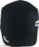 Black cotton embellished flat cap for men, branded Indian sports style