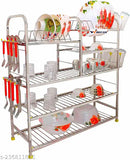 Stainless steel kitchen utensils wall mount dish rack with glass stands and plate cutlery holder, 31 x 30 inches