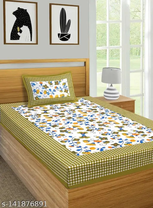 Jaipuri cotton botanical print bedsheets & pillow covers combo pack for summer, ideal for adults by VNV Creation