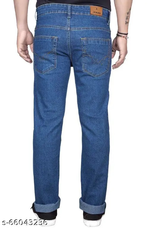 Black cotton men's straight navy blue jeans, solid pattern, stretchable with regular fit, size 28-38 (waist 28-38, length 42in), made in India