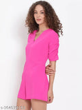 Pink women's polyester playsuit by Oxolloxo, ideal for summer style and casual wear