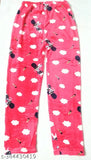 Pink winter fleece pajamas with random cartoon design, without pockets, for girls and women