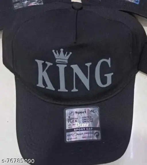 Black cotton baseball cap, KING CAP BLACK print on flat surface
