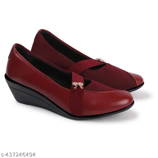 Women's flats, red with decorative buckle, dress shoes