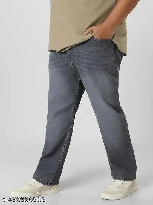 Trendy grey denim men's jeans, dyed/washed with multiple sizes available (26-36in waist, 30-40in length, 30-40in hip)