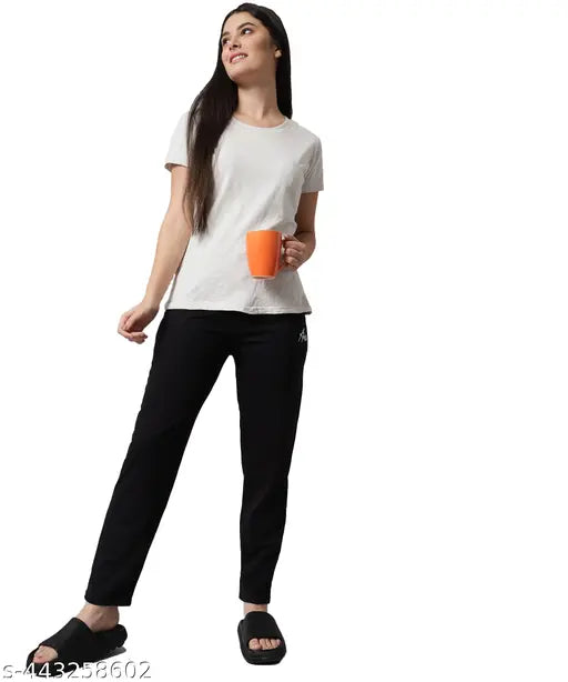 Black cotton women's pyjama pants set of 2