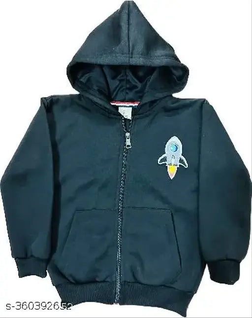 Black zip-up hoodie jacket, featuring a small astronaut emblem on left chest