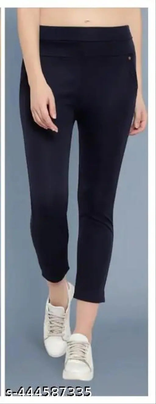 BlackBlueWhite Lycra jeggings combo pack, elevate workwear with trendy checked pattern and practical pockets