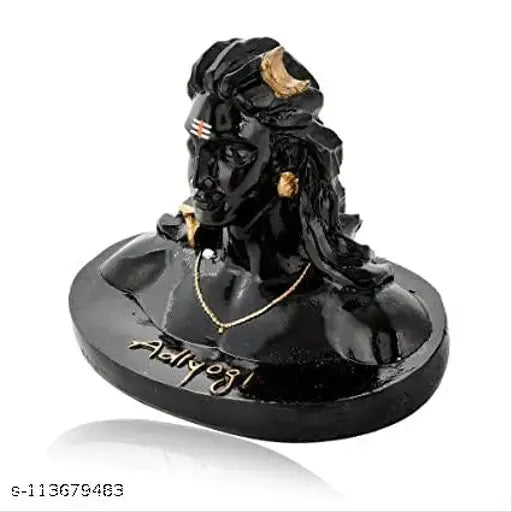 Black polyresin Adi Yogi Shiva statue for car dashboard, home pujaghar or office decor - 15 cm tall