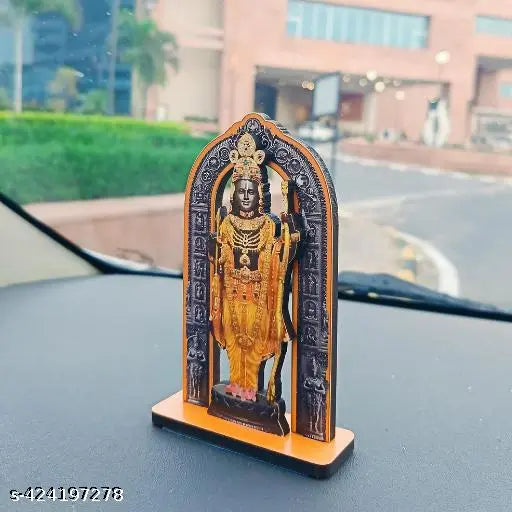 Light weight wooden Ram Lala car dashboard idol, handcrafted spiritual car decor from India