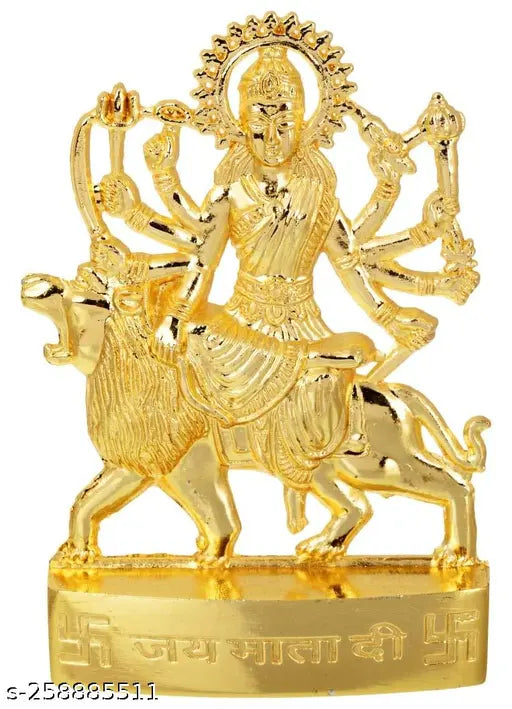 Golden Zinc Goddess Durga Idol (5x1x7cm) for temple and home decor, intricately designed for religious and decorative purposes