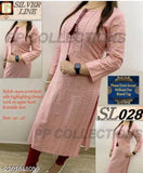Pink kurta with beige border, short sleeves