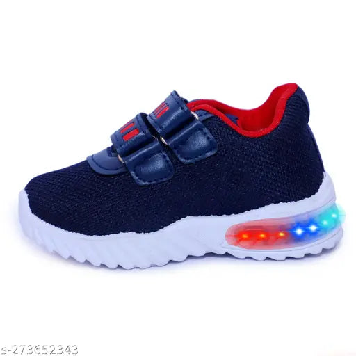 Blue and red LED light-up athletic shoes with a sports design