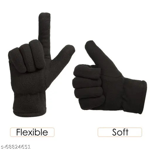 Grey melange woolen unisex beanie cap, neck warmer scarf, & fleece gloves set - premium quality winter accessory with soft fur lining