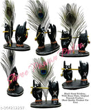 Black peacock feather and flute decorative figurine, temple gift, 6 inches