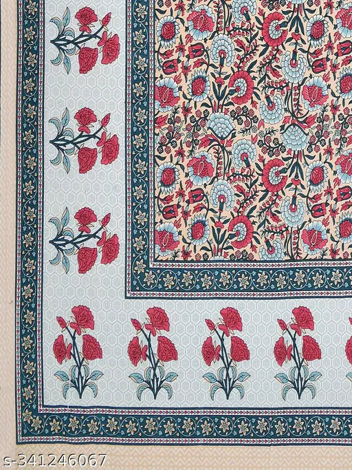 Floral cotton flat sheets with 2 pillow covers, ideal for summer adult use, Made in India