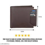Brown genuine leather men's wallet with 3 compartments, compact size for travel or formal use. Solid design and durable stitching add style and durability. Fits easily in pocket, includes photo sleeves for added appeal. Ideal gift accessory, made in India