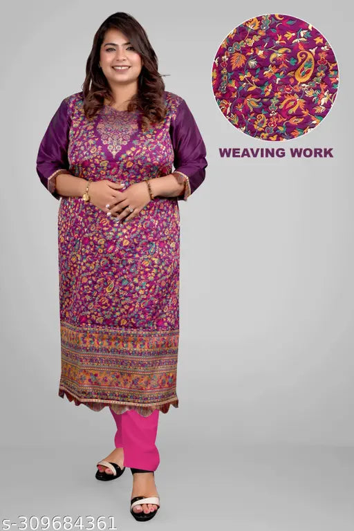 Exclusive plus size pashmeena silk soft smooth jacquard weaving kurta for girls women