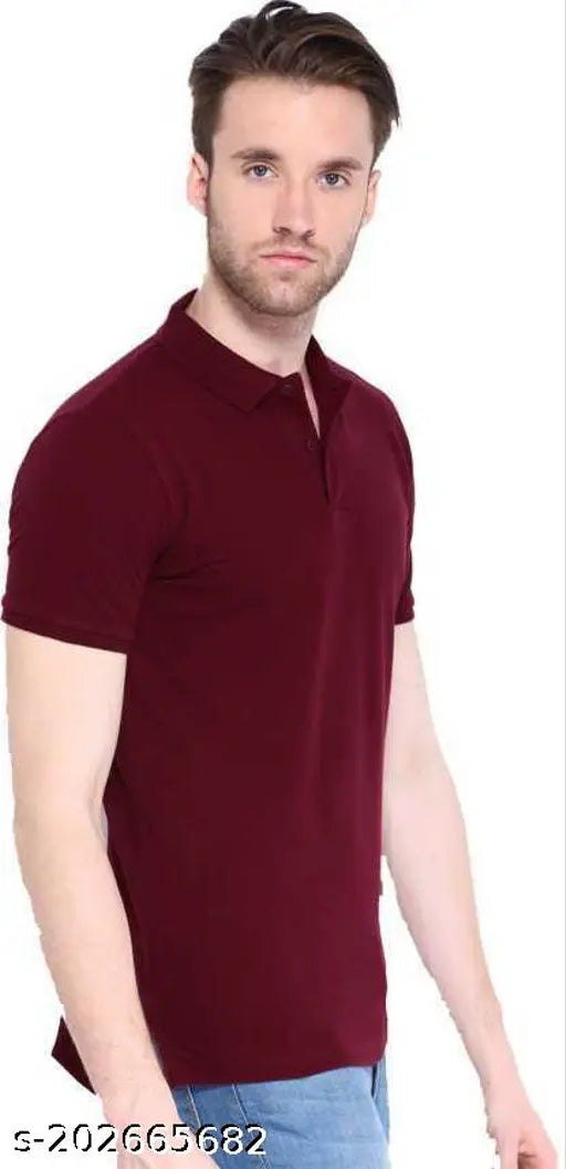 Maroon cotton blend men's polo neck t-shirt, durable stitch, regular fit for all seasons