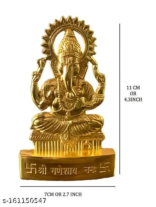 Graceful metal Ganesha idol, Indian handcrafted figurine, 10cm x 10cm x 7cm