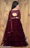 Cotton blend, embroidered kids' and girls' lehengas with net dupattas. Long-sleeved ruffle designs. Indian party wear, lowest price." (108 characters)