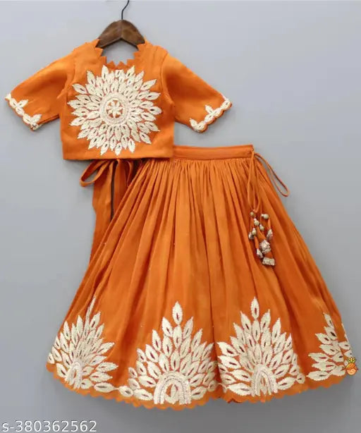 Taffeta silk, embellished kids' lehenga cholis with short sleeves, showcasing Indian cultural heritage