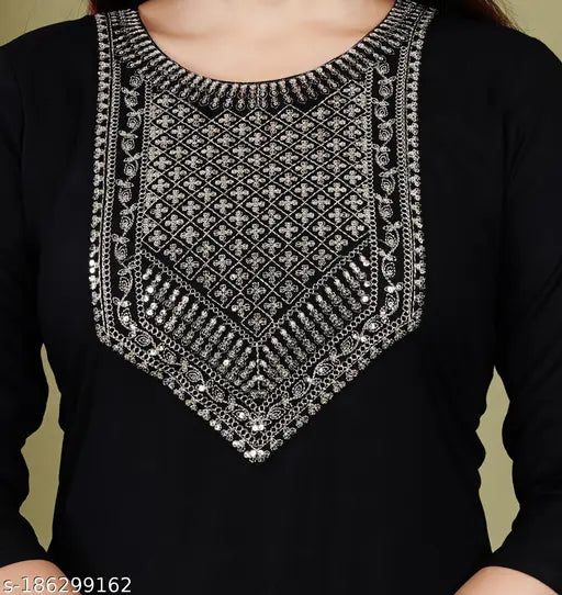 Rayon straight kurti with long sleeves and printed combo, available in S-XXL sizes for a stylish & comfortable fit