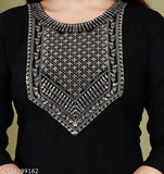 Rayon straight kurti with long sleeves and printed combo, available in S-XXL sizes for a stylish & comfortable fit