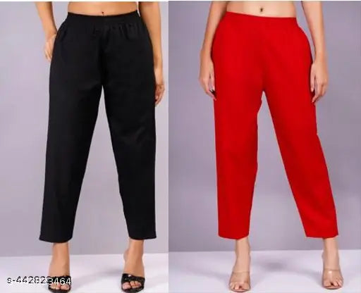 Indian-made, solid color cotton pants combo pack of 2 - versatile for regular, formal, and casual wear
