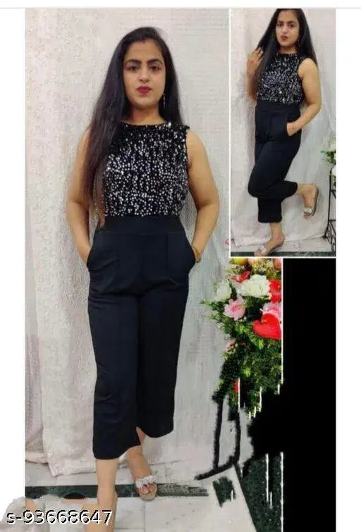 Embellished cotton sleeveless silver sequence jumpsuit, size S (bust 34in), Indian fashion