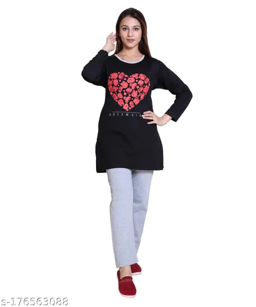 Wool winter Laies night suit with printed net pattern, XL size for warm and cozy indoor wear