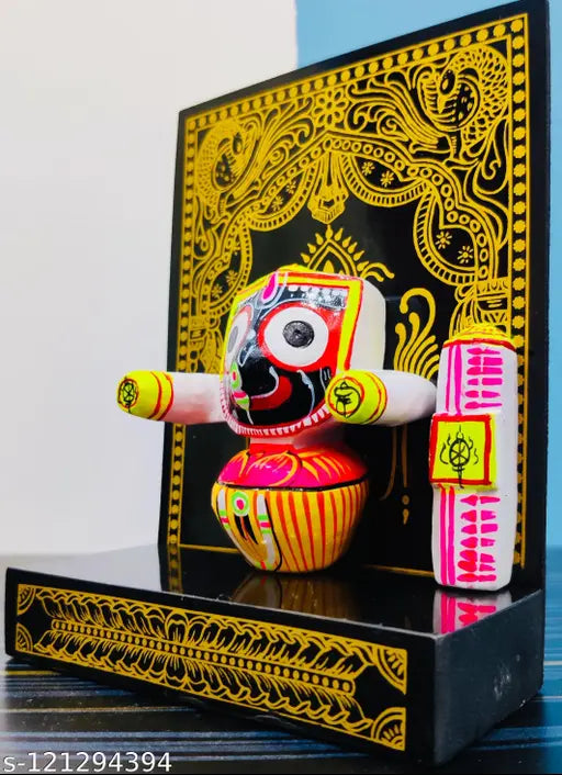 Vignu handicrafts wooden statue, blue color, marbled wood, Indian deity