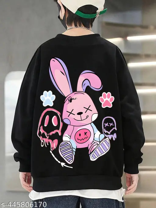 Kids' fleece round neck sweatshirt, viscose fabric with printed design. Long sleeves, multiple sizes available from 3-16 years. Indian origin Main image