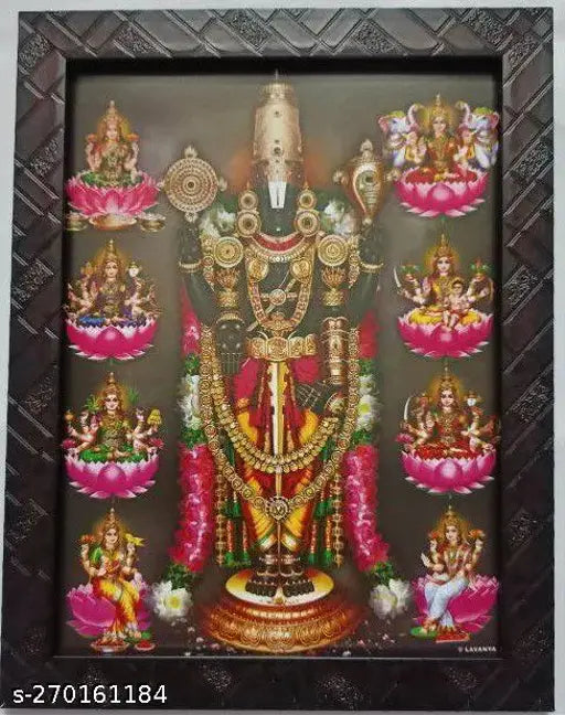 Synthetic resin Hindu prayer room decor, Tirupati Balaji with Ashtalakshmi 9*12 inches wall hanging