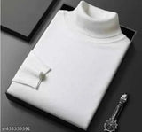 Wool high-neck long sleeve t-shirt for men, solid color, M (27in L, 38in H), India origin