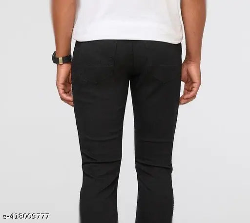 Black stretchable cotton denim foyd jeans in slim fit for men and boys, comfort pants